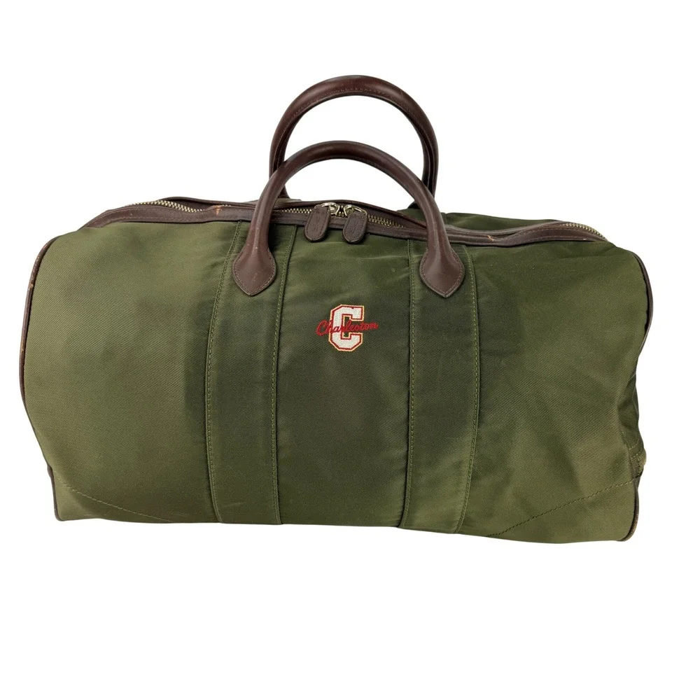 POLO GOLF CHARLESTON Canvas Leather Trim Duffle Bag Olive Green Travel Weekend